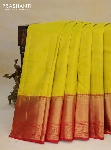 Pure kanchipuram silk saree yellow and red with allover zari weaves and zari woven border