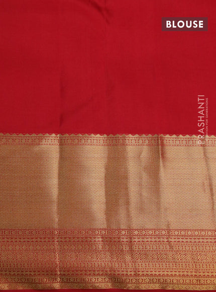 Pure kanchipuram silk saree yellow and red with allover zari weaves and zari woven border