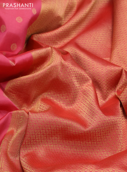 Pure kanchipuram silk saree pink shade with zari woven 1000 buttas and zari woven border