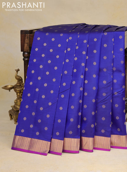 Pure kanchipuram silk saree blue and purple with zari woven 1000 buttas and zari woven border