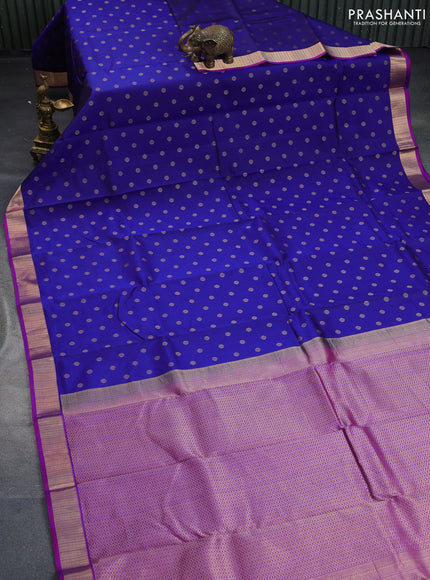 Pure kanchipuram silk saree blue and purple with zari woven 1000 buttas and zari woven border