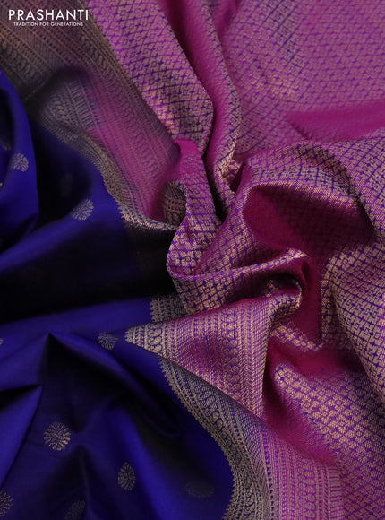 Pure kanchipuram silk saree blue and purple with zari woven 1000 buttas and zari woven border