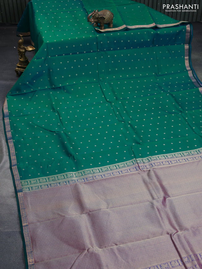 Pure kanchipuram silk saree teal green with zari woven buttas and zari woven piping border