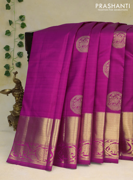 Pure kanchipuram silk saree purple and green with zari woven buttas and rich zari woven border