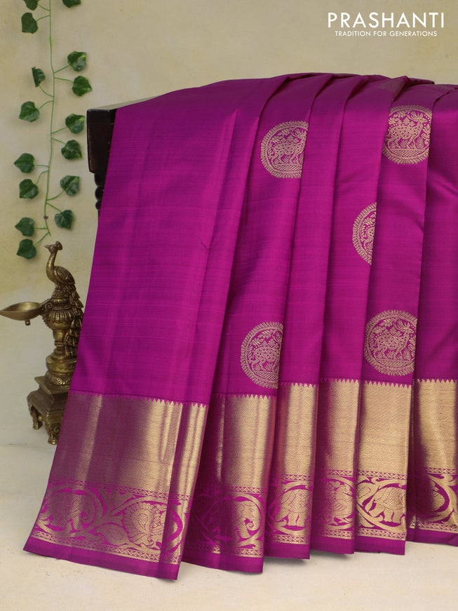 Pure kanchipuram silk saree purple and green with zari woven buttas and rich zari woven border