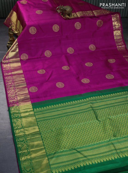 Pure kanchipuram silk saree purple and green with zari woven buttas and rich zari woven border