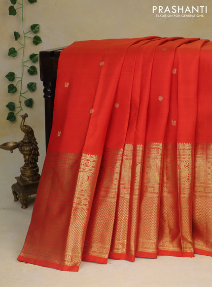 Pure kanchipuram silk saree orange with zari woven buttas and long annam zari woven border