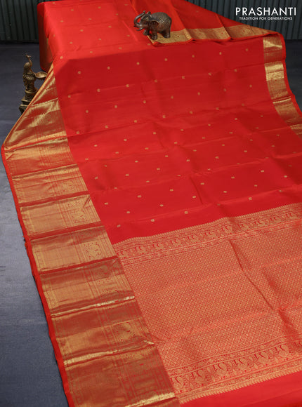 Pure kanchipuram silk saree orange with zari woven buttas and long annam zari woven border