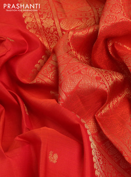 Pure kanchipuram silk saree orange with zari woven buttas and long annam zari woven border