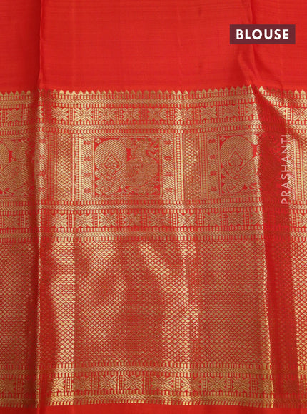 Pure kanchipuram silk saree orange with zari woven buttas and long annam zari woven border