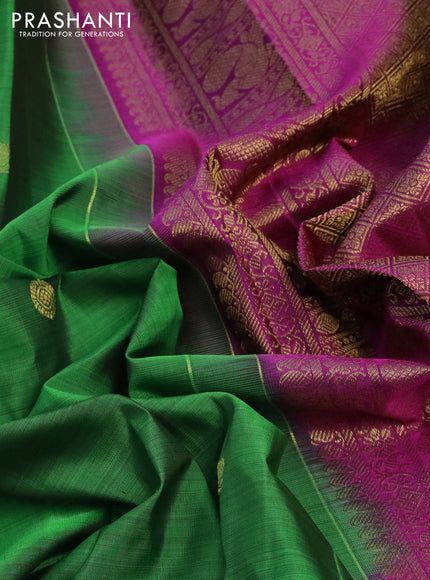 Pure kanchipuram silk saree green and purple with zari woven buttas and long annam zari woven border