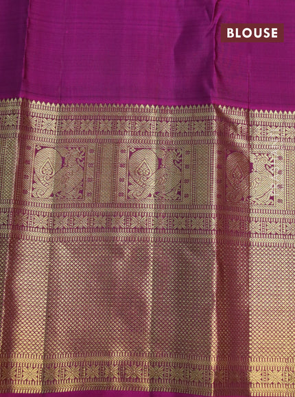 Pure kanchipuram silk saree green and purple with zari woven buttas and long annam zari woven border