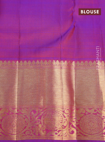 Pure kanchipuram silk saree peach pink shade and dual shade of blue with zari woven buttas and annam zari woven border