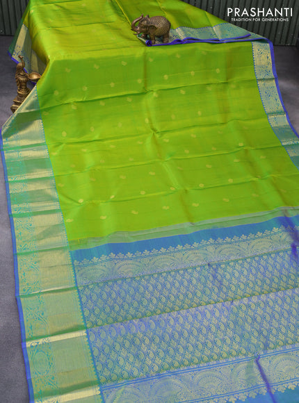 Pure kanchipuram silk saree light green and dual shade of blue with zari woven buttas and annam zari woven border