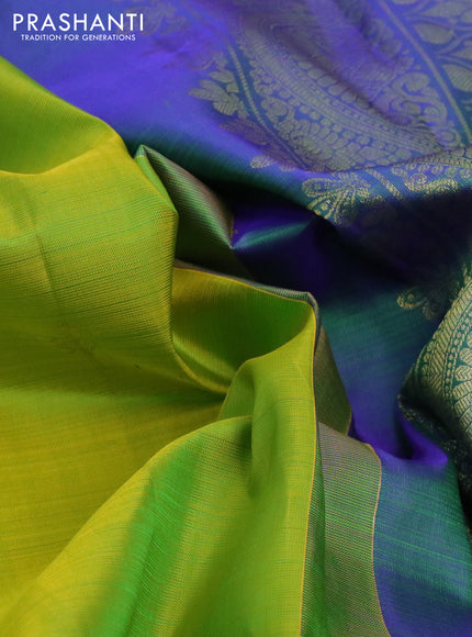 Pure kanchipuram silk saree light green and dual shade of blue with zari woven buttas and annam zari woven border