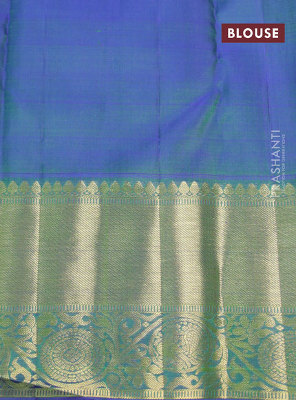 Pure kanchipuram silk saree light green and dual shade of blue with zari woven buttas and annam zari woven border