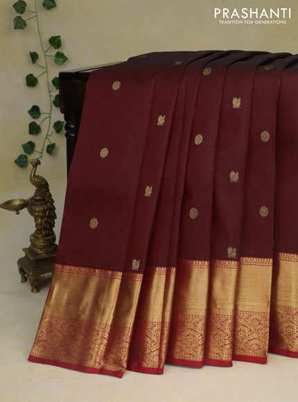 Pure kanchipuram silk saree maroon and red with zari woven buttas ad zari woven border