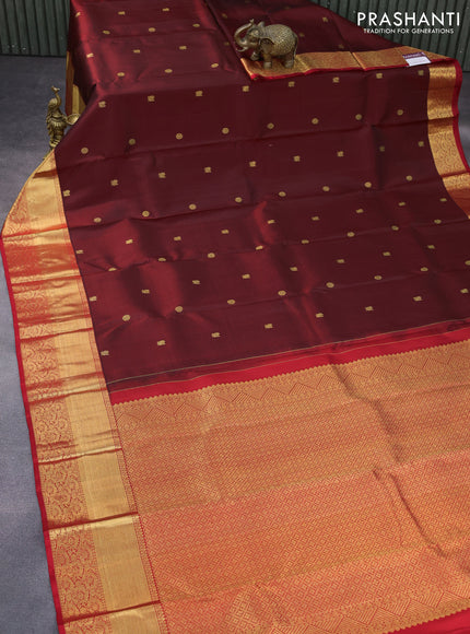 Pure kanchipuram silk saree maroon and red with zari woven buttas ad zari woven border