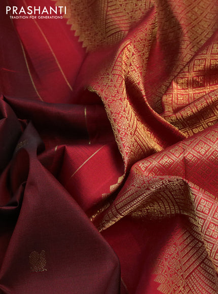 Pure kanchipuram silk saree maroon and red with zari woven buttas ad zari woven border