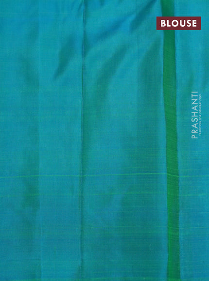 Pure kanchipuram silk saree light green and dual shade of cs blue with half & half style in borderless style