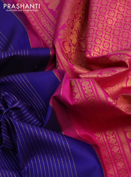 Pure kanchipuram silk saree blue and pink with allover zari weaves and zari woven butta border