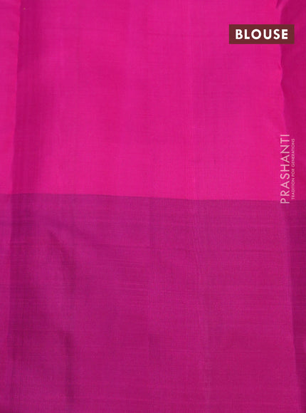 Pure kanchipuram silk saree blue and pink with allover zari weaves and zari woven butta border