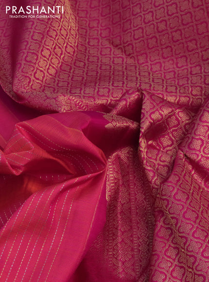 Pure kanchipuram silk saree dual shade of pinkish orange and pink with allover zari weaves and zari woven butta border