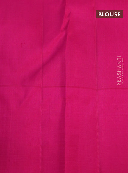 Pure kanchipuram silk saree dual shade of pinkish orange and pink with allover zari weaves and zari woven butta border