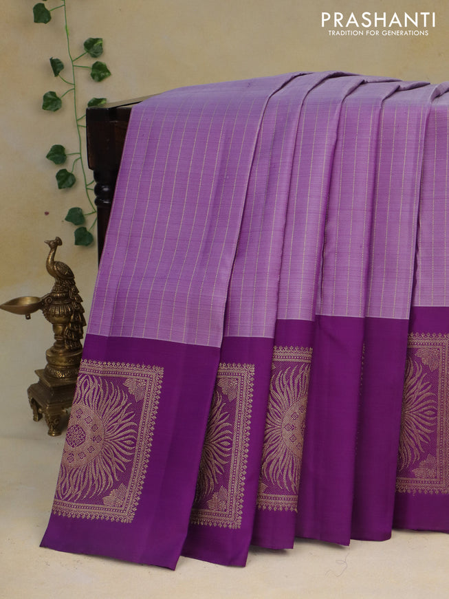 Pure kanchipuram silk saree pastel lavender and violet with allover zari weaves and zari woven butta border