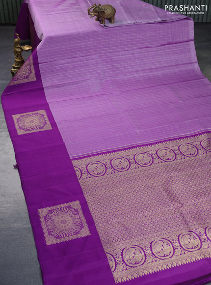 Pure kanchipuram silk saree pastel lavender and violet with allover zari weaves and zari woven butta border