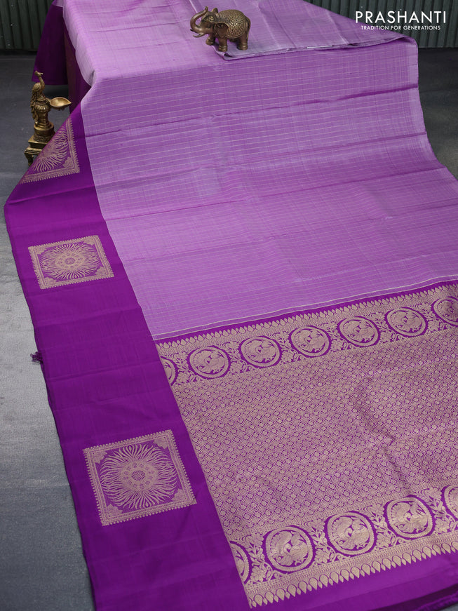 Pure kanchipuram silk saree pastel lavender and violet with allover zari weaves and zari woven butta border