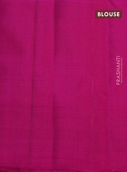 Pure kanchipuram silk saree mustard yellow and magenta pink with allover zari weaves and zari woven butta border