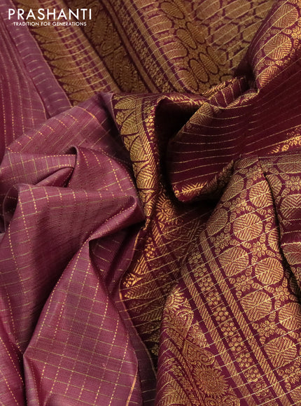 Pure kanchipuram silk saree pastel brown and coffee brown with allover zari checked pattern and zari woven butta border