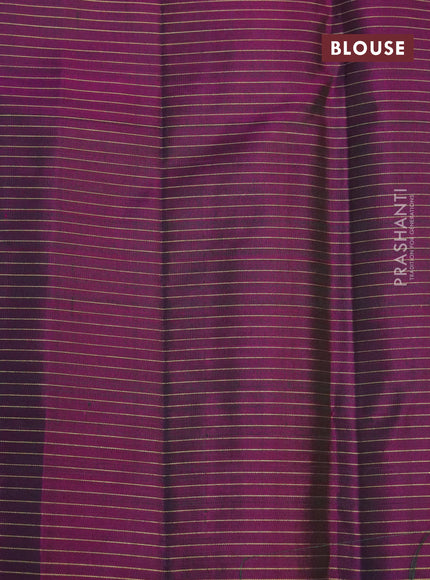 Pure kanchipuram silk saree green and magenta pink with allover zari checked pattern & buttas in borderless style