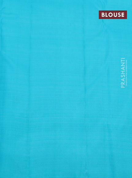 Pure kanchipuram silk saree peach pink and teal blue with allover zari weaves & buttas in borderless style