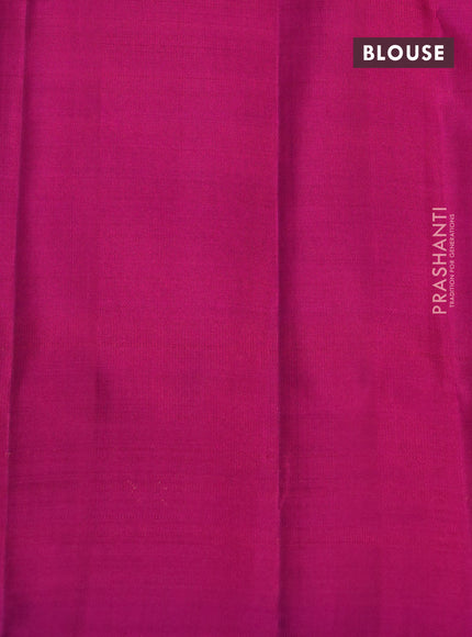 Pure kanchipuram silk saree dual shade of blue and pink with allover zari weaves & buttas in borderless style