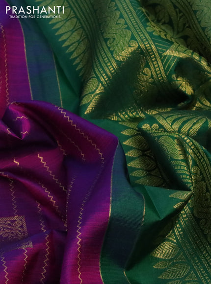 Pure kanchipuram silk saree purple and green with allover zari weaves & buttas in borderless style