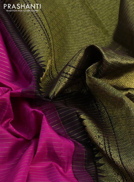 Pure kanchipuram silk saree magenta pink and black with allover zari weaves and paisley butta border