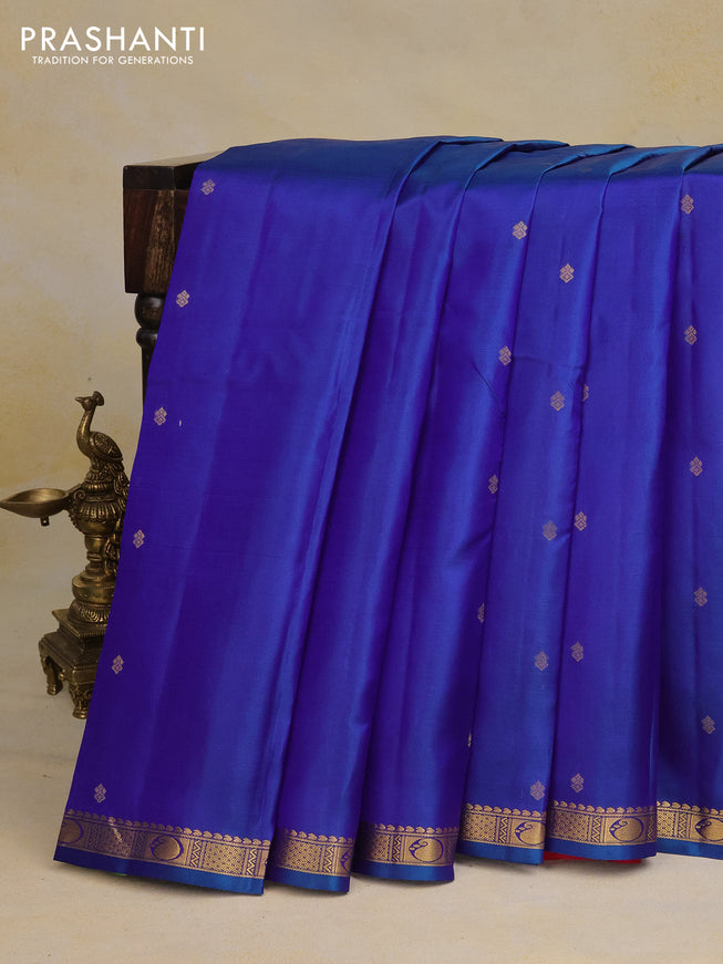 Pure kanchipuram silk saree dual shade of bluish green and pink with zari woven buttas and paisley zari woven border