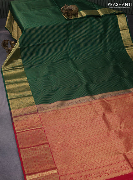 Pure kanchipuram silk saree green and pink with allover zari weaves and long zari woven border