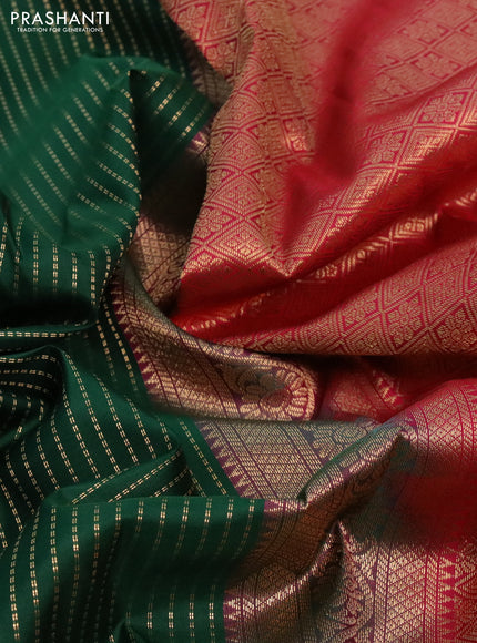 Pure kanchipuram silk saree green and pink with allover zari weaves and long zari woven border