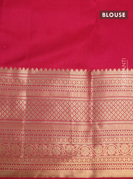 Pure kanchipuram silk saree green and pink with allover zari weaves and long zari woven border