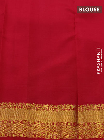 Pure kanchipuram silk saree mango yellow and pink with allover checked pattern and zari woven korvai border