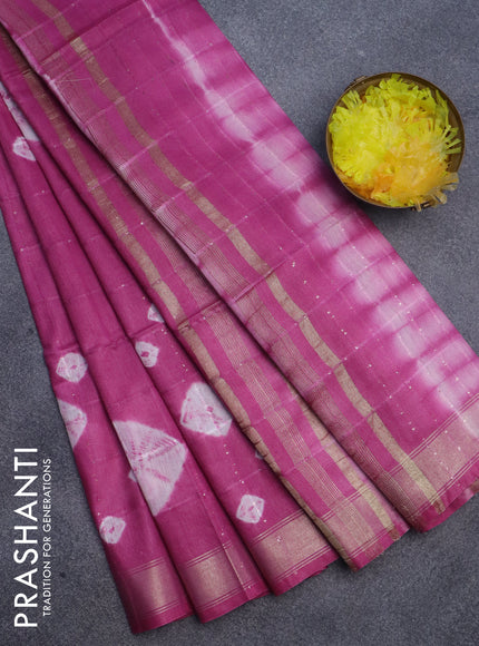 Semi bamboo saree pink with allover batik prints & sequin work and zari woven border