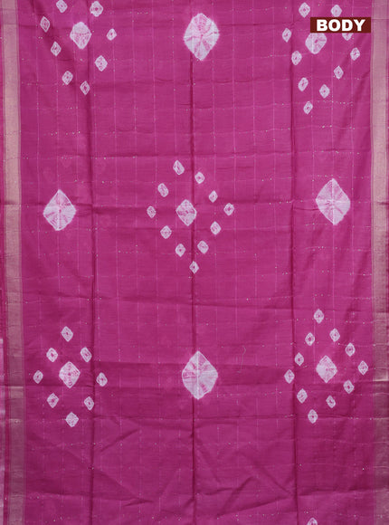 Semi bamboo saree pink with allover batik prints & sequin work and zari woven border