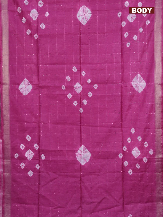 Semi bamboo saree pink with allover batik prints & sequin work and zari woven border