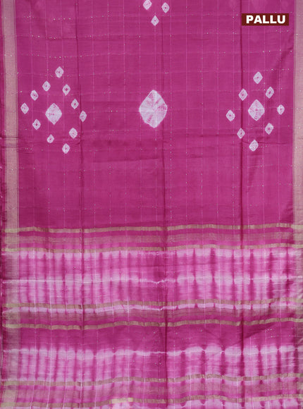 Semi bamboo saree pink with allover batik prints & sequin work and zari woven border