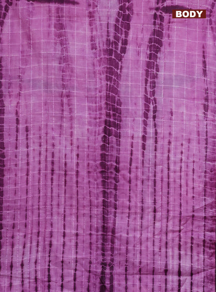 Semi bamboo saree light pink and purple with tie & dye prints & sequin work in borderless style