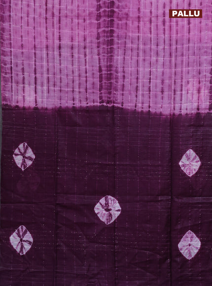 Semi bamboo saree light pink and purple with tie & dye prints & sequin work in borderless style