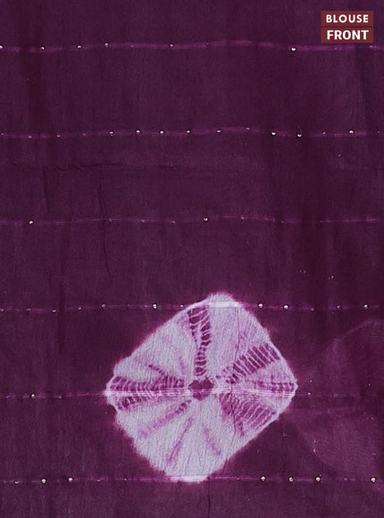 Semi bamboo saree light pink and purple with tie & dye prints & sequin work in borderless style